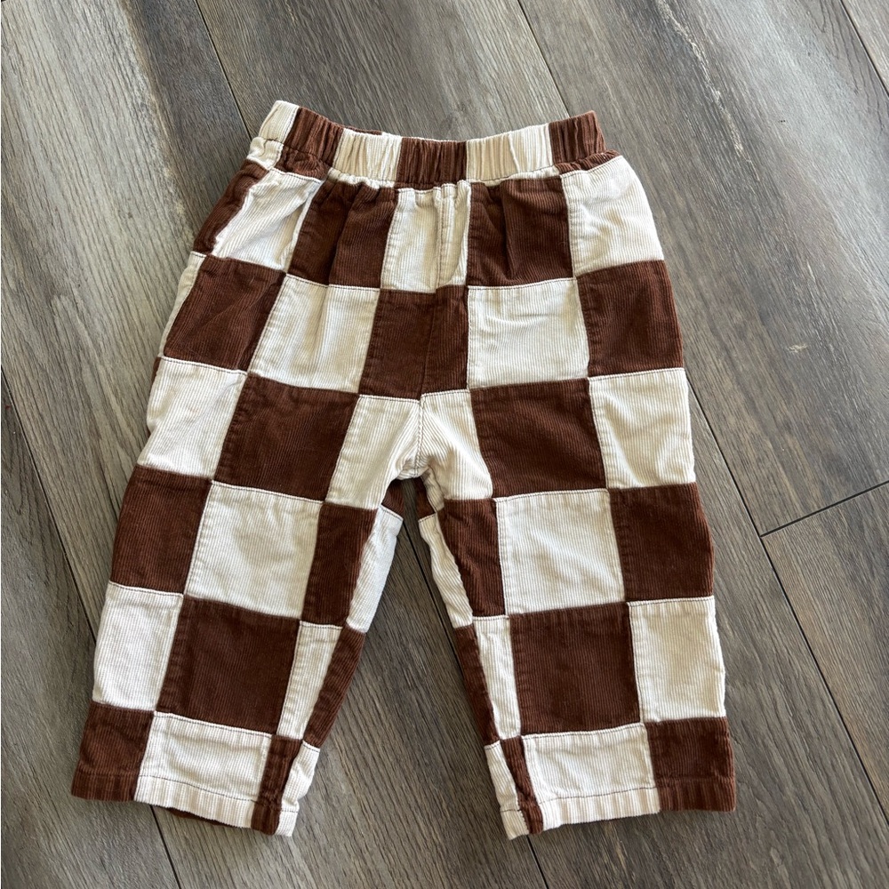 Rylee + Cru Tan and Cream Checkered Kids Pants